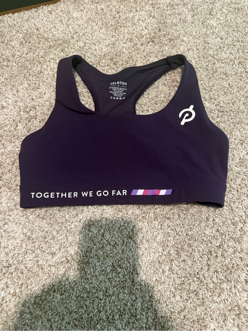 Peloton Purple Racerback Sports Bra with 'Together We Go Far' Accent